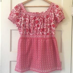 Peasant Blouse Red and White Blouse Summer Blouse